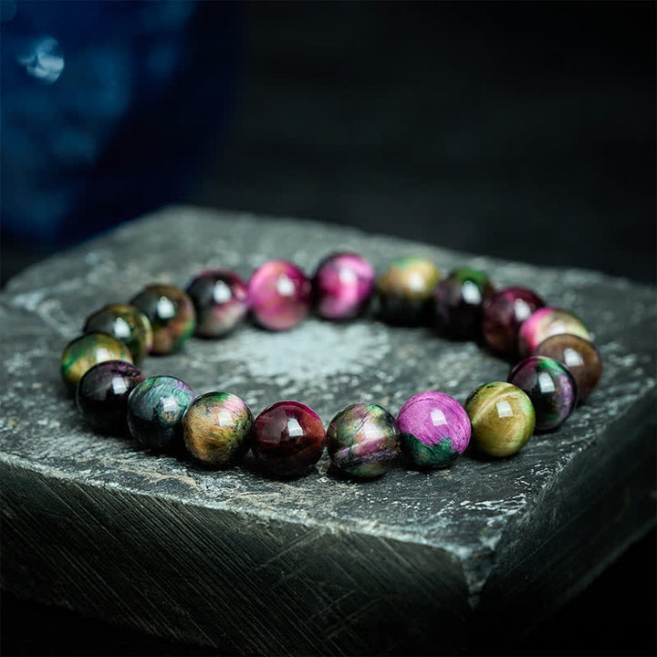 Buddha Stones Pulsera protectora de cuentas coloridas con ojo de tigre rojo - image 1