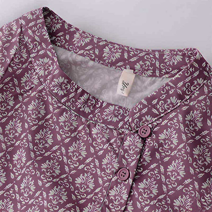 Buddha Stones Vestido de verano para mujer con estampado floral, manga corta, botones, cordón ajustable y bolsillos. - image 3