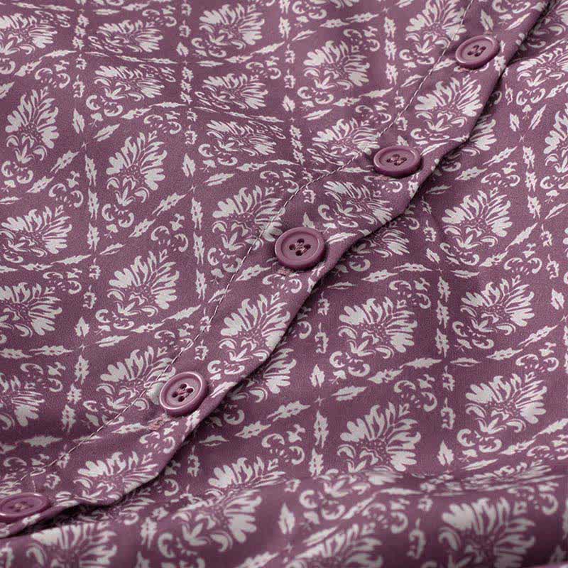 Buddha Stones Vestido de verano para mujer con estampado floral, manga corta, botones, cordón ajustable y bolsillos. - image 4