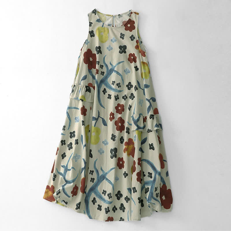 Buddha Stones Vestido sin mangas de mujer con estampado floral acuarela lavado para verano - Blanco - US14，UK/AU18，EU46 (2XL) - image 13