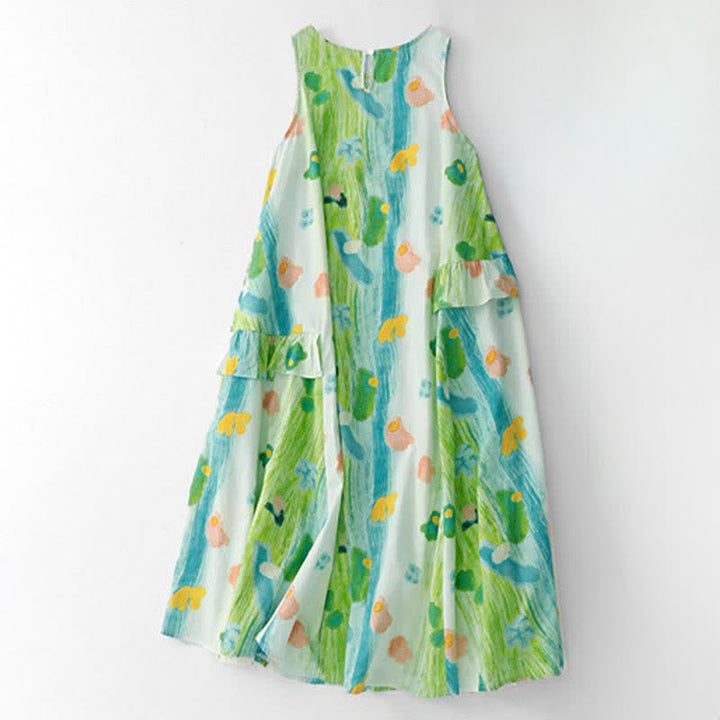 Buddha Stones Vestido sin mangas de mujer con estampado floral acuarela lavado para verano - image 1