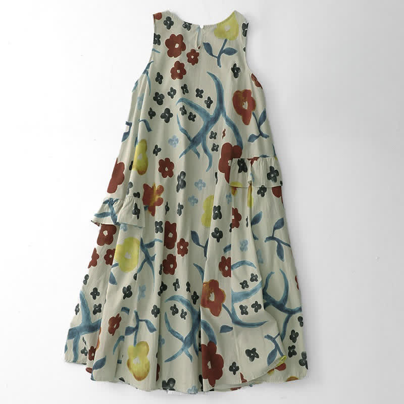 Buddha Stones Vestido sin mangas de mujer con estampado floral acuarela lavado para verano - image 14