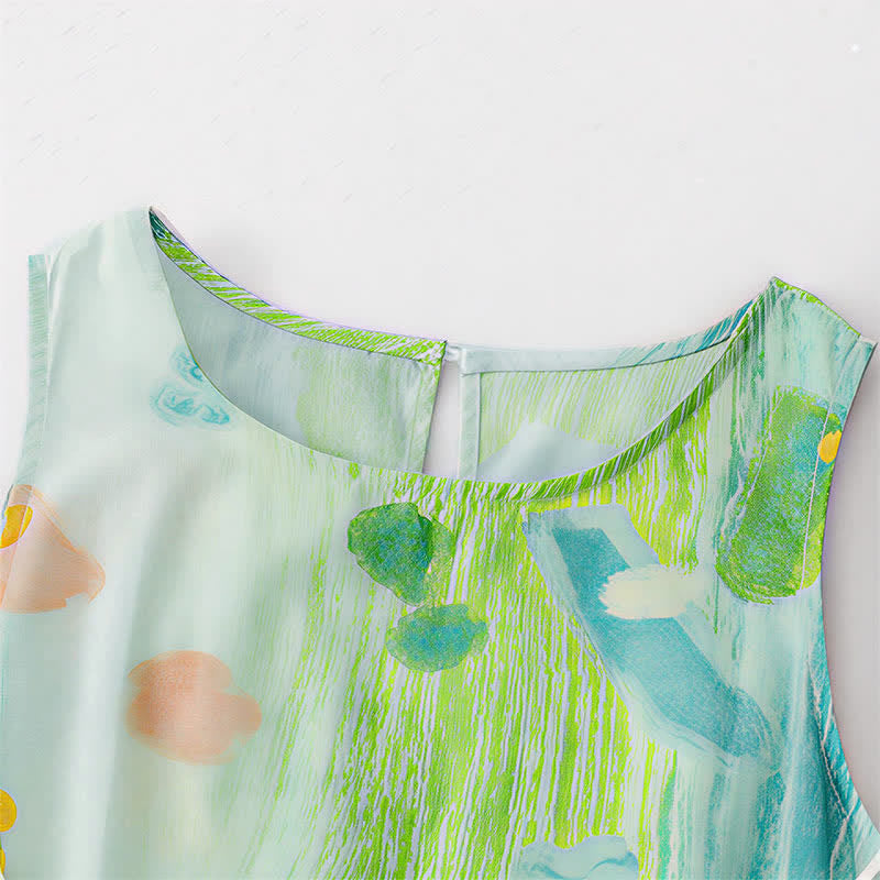 Buddha Stones Vestido sin mangas de mujer con estampado floral acuarela lavado para verano - image 3
