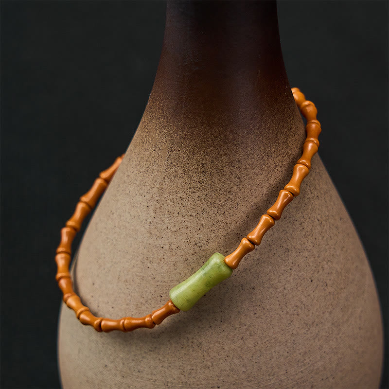 Buddha Stones Pulsera protectora con diseño de bambú y peridoto de hueso de aceituna natural - image 1
