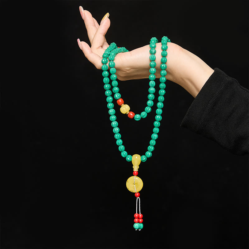 Buddha Stones Mala tibetana de 108 cuentas turquesas con forma de calabaza y cuentas Dzi para el pensamiento positivo - image 4