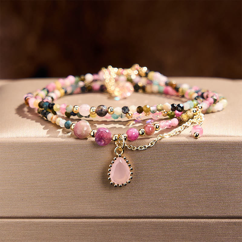 Buddha Stones Pulsera de turmalina natural de triple vuelta con positividad - Turmalina (circunferencia de la muñeca: 14-15 cm) - image 0