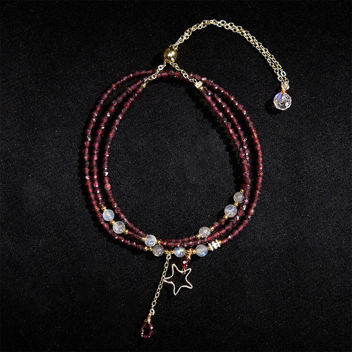 Buddha Stones Pulsera Passion de triple vuelta con estrellas de granate natural - image 3
