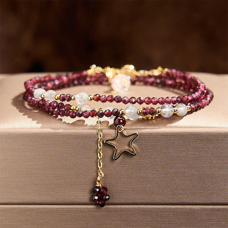 Buddha Stones Pulsera Passion de triple vuelta con estrellas de granate natural - image 1