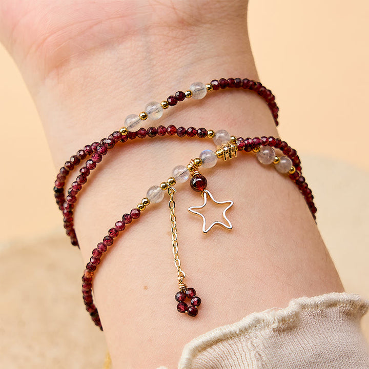 Buddha Stones Pulsera Passion de triple vuelta con estrellas de granate natural - image 4