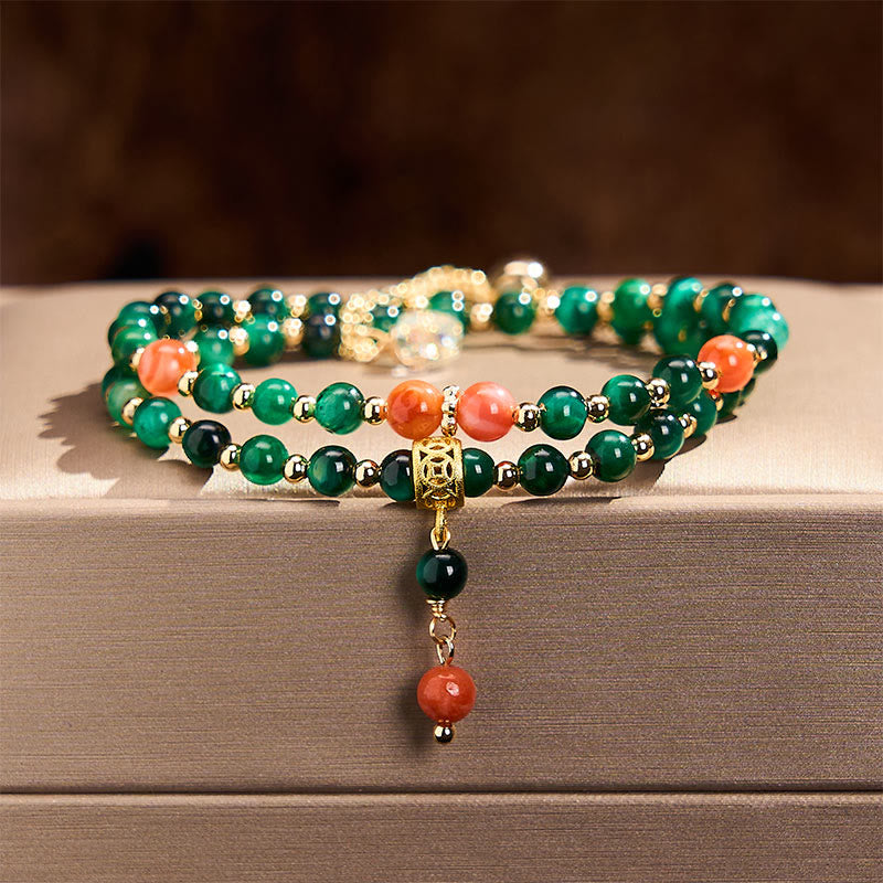 Buddha Stones Pulsera de doble vuelta reforzada con ojo de tigre verde natural - image 1
