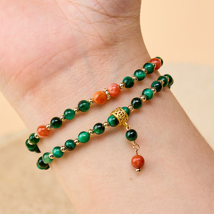 Buddha Stones Pulsera de doble vuelta reforzada con ojo de tigre verde natural - image 4