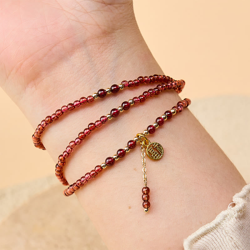 Buddha Stones Pulsera de purificación de triple vuelta con estrellas de granate natural de 4 mm - image 5