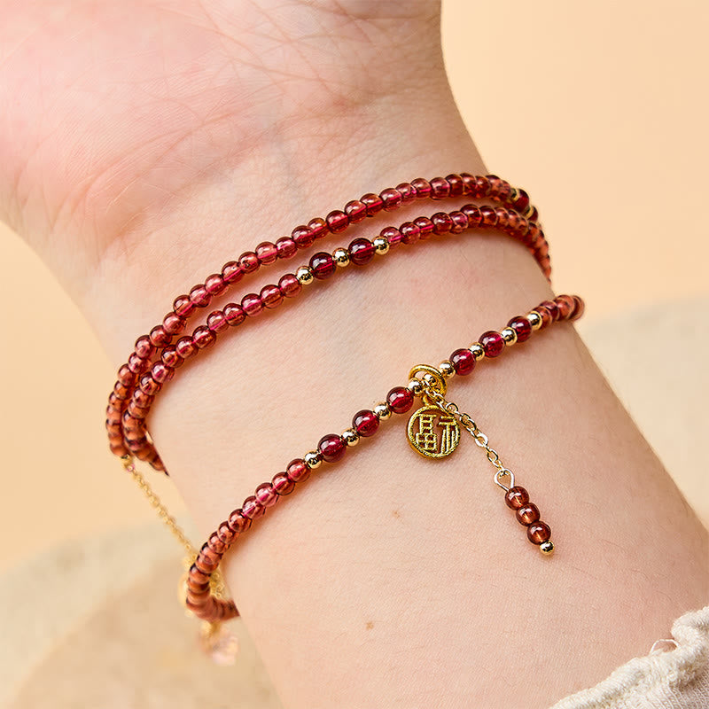 Buddha Stones Pulsera de purificación de triple vuelta con estrellas de granate natural de 4 mm - image 4