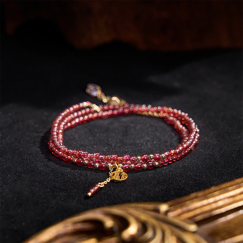 Buddha Stones Pulsera de purificación de triple vuelta con estrellas de granate natural de 4 mm - image 3