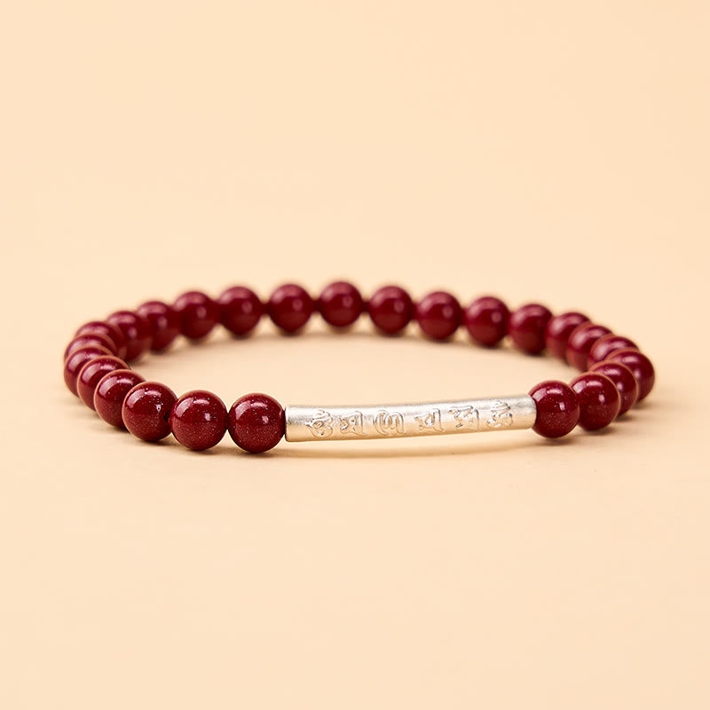 Buddha Stones Pulsera de plata de ley 999 con cinabrio y la inscripción Om Mani Padme Hum. - Plata cinabrio (circunferencia de la muñeca: 14–15 cm) - image 9