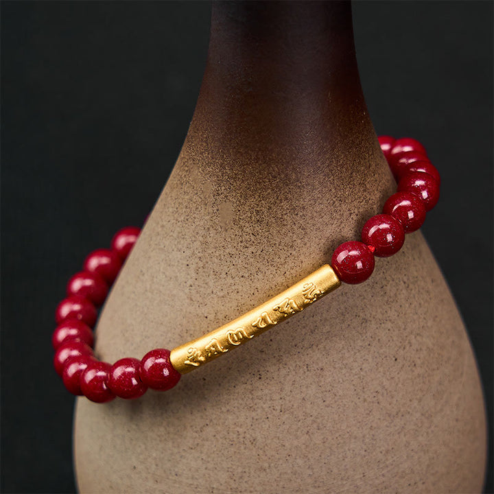 Buddha Stones Pulsera de plata de ley 999 con cinabrio y la inscripción Om Mani Padme Hum. - image 2