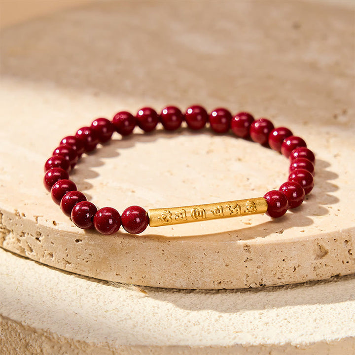 Buddha Stones Pulsera de plata de ley 999 con cinabrio y la inscripción Om Mani Padme Hum. - image 1