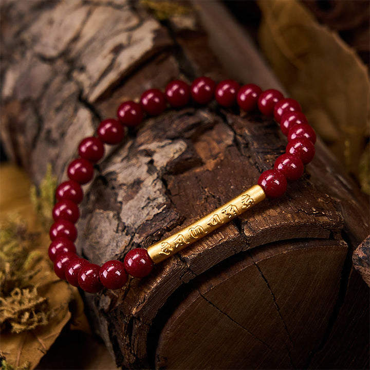 Buddha Stones Pulsera de plata de ley 999 con cinabrio y la inscripción Om Mani Padme Hum. - image 3