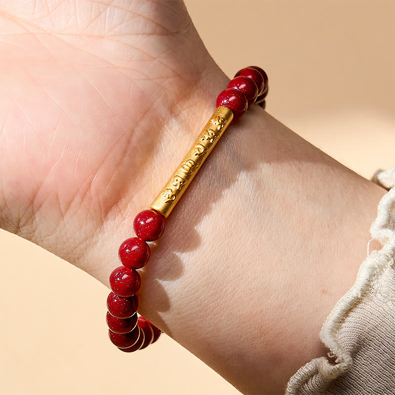 Buddha Stones Pulsera de plata de ley 999 con cinabrio y la inscripción Om Mani Padme Hum. - image 5