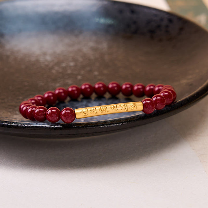 Buddha Stones Pulsera de plata de ley 999 con cinabrio y la inscripción Om Mani Padme Hum. - image 4