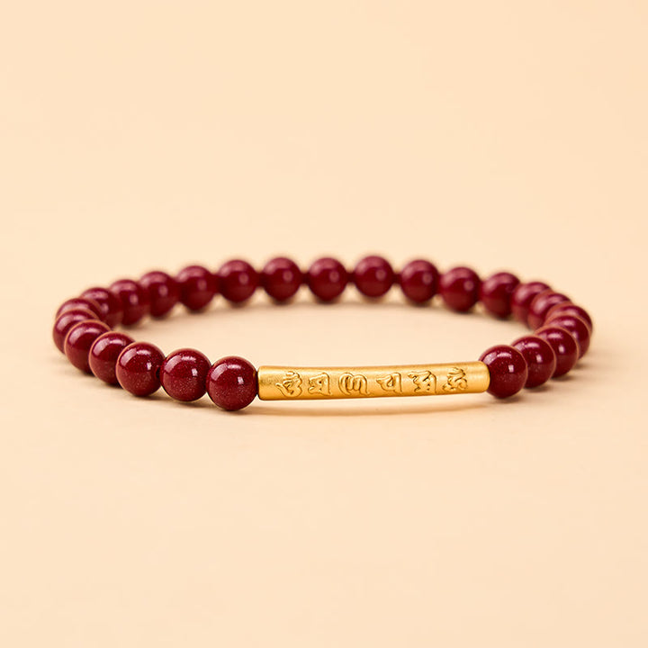 Buddha Stones Pulsera de plata de ley 999 con cinabrio y la inscripción Om Mani Padme Hum. - Oro cinabrio (circunferencia de la muñeca: 14–15 cm) - image 0