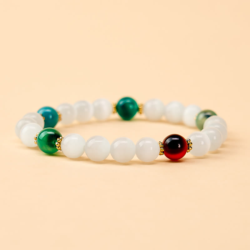 Buddha Stones Pulsera de ágata de caramelo colorida con ojo de gato blanco que simboliza la abundancia - image 9