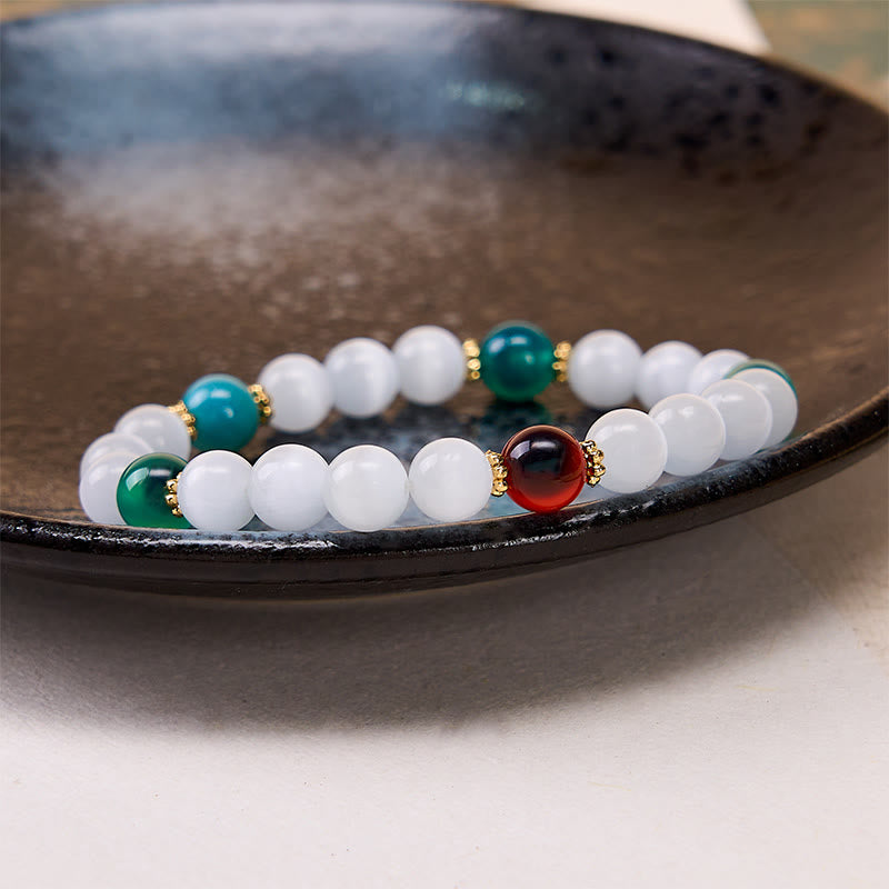 Buddha Stones Pulsera de ágata de caramelo colorida con ojo de gato blanco que simboliza la abundancia - image 10