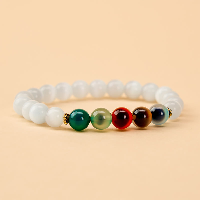 Buddha Stones Pulsera de ágata de caramelo colorida con ojo de gato blanco que simboliza la abundancia - image 1