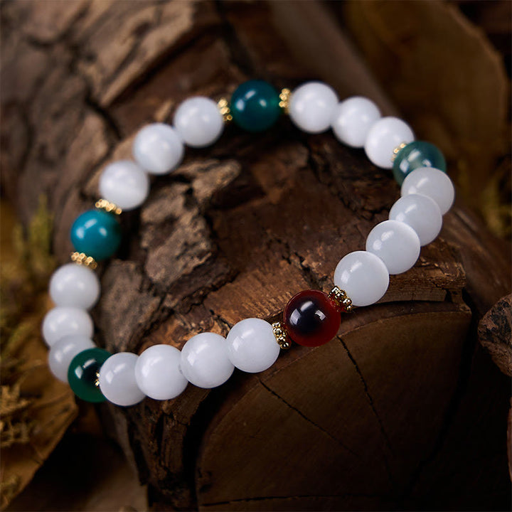 Buddha Stones Pulsera de ágata de caramelo colorida con ojo de gato blanco que simboliza la abundancia - image 11
