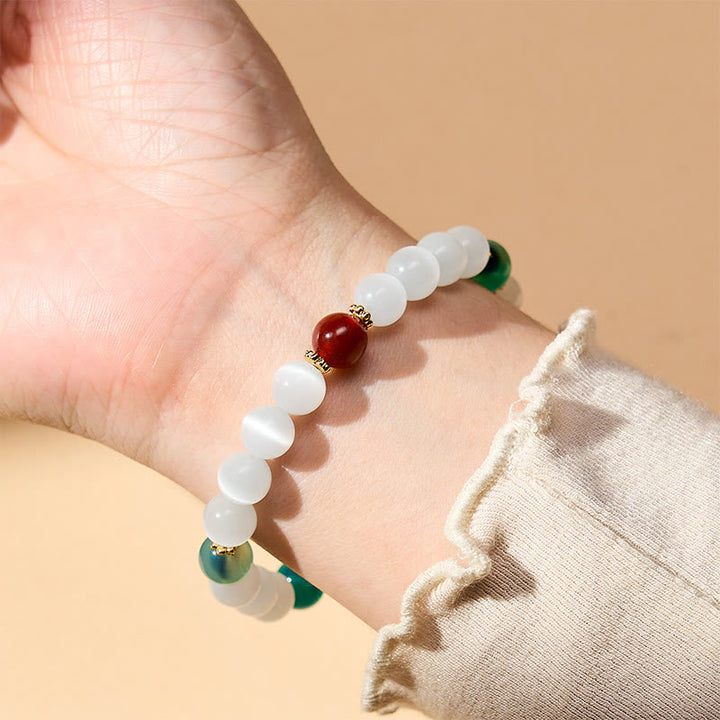 Buddha Stones Pulsera de ágata de caramelo colorida con ojo de gato blanco que simboliza la abundancia - image 13