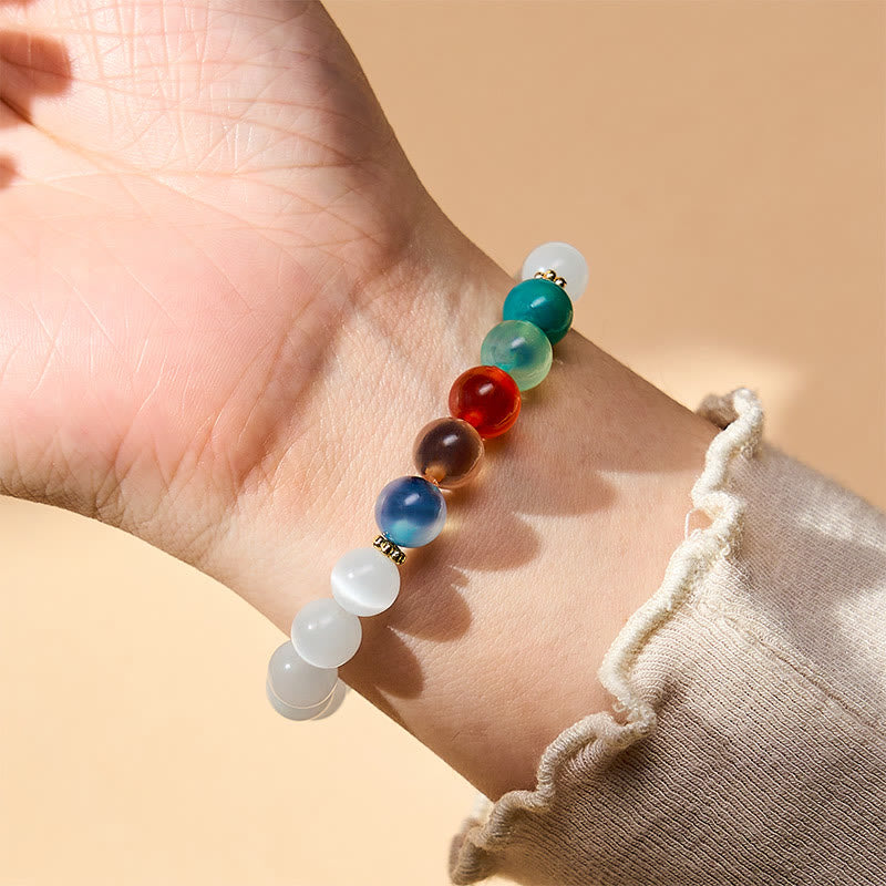 Buddha Stones Pulsera de ágata de caramelo colorida con ojo de gato blanco que simboliza la abundancia - image 5
