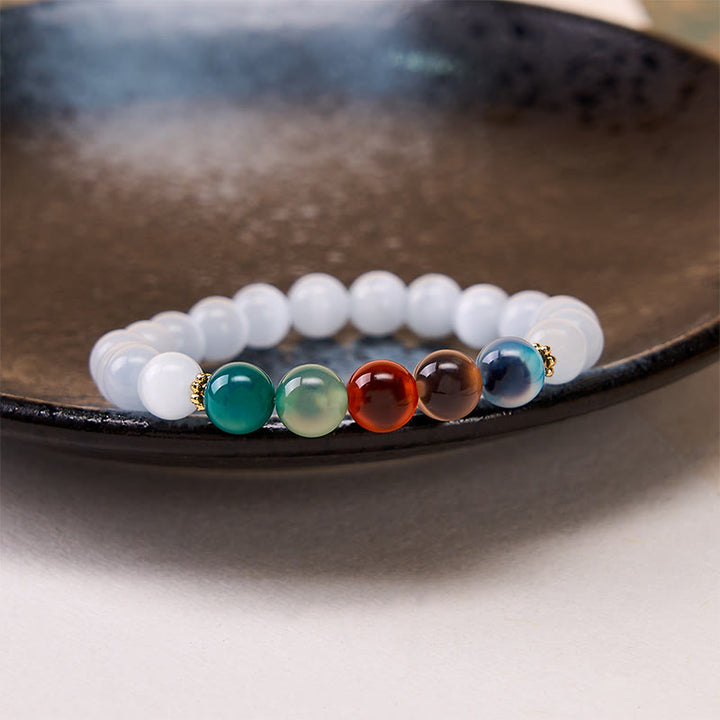 Buddha Stones Pulsera de ágata de caramelo colorida con ojo de gato blanco que simboliza la abundancia - image 2