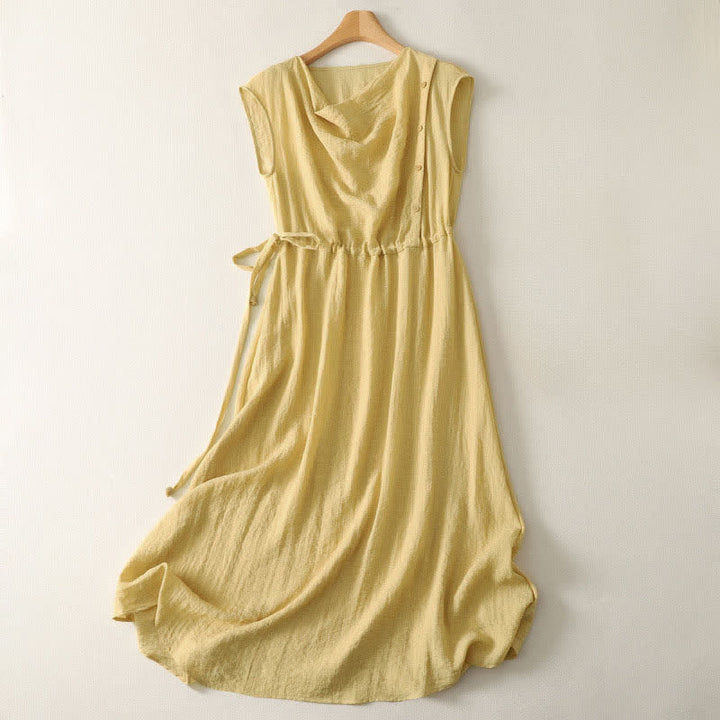 Buddha Stones Vestido de verano informal sin mangas con cordón ajustable para mujer - vara de oro pálida - US12, UK/AU16, EU44 (2XL) - image 0