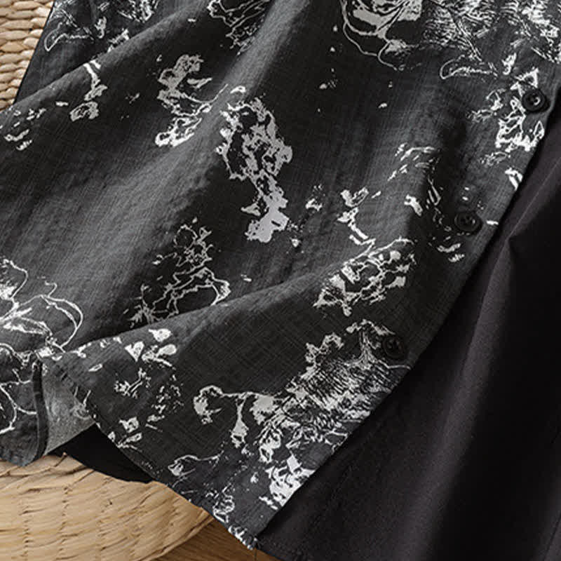 Buddha Stones Camisas sin mangas de verano minimalistas con cuello mandarín y estampado floral asimétrico para mujer. - image 18