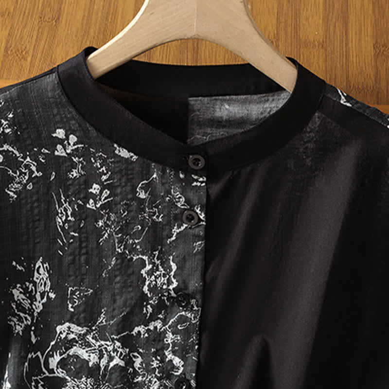 Buddha Stones Camisas sin mangas de verano minimalistas con cuello mandarín y estampado floral asimétrico para mujer. - image 15