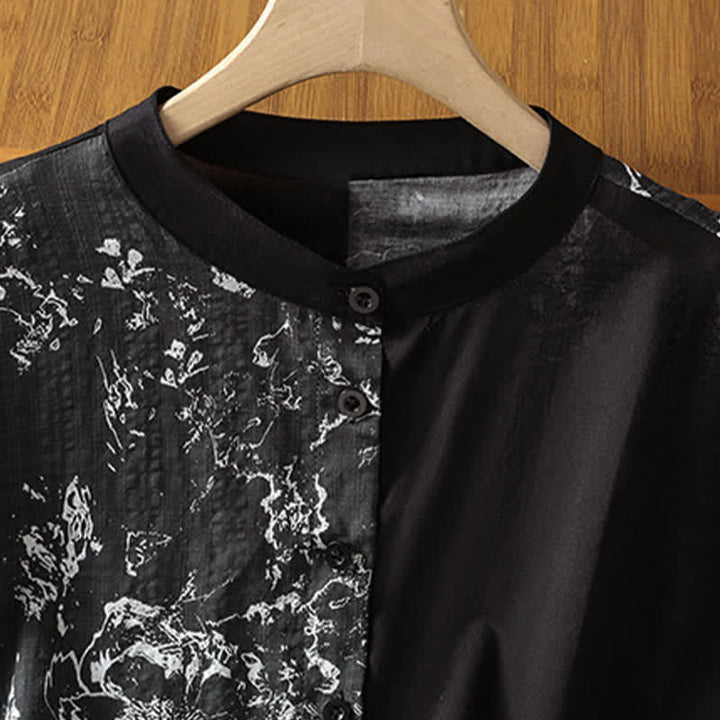 Buddha Stones Camisas sin mangas de verano minimalistas con cuello mandarín y estampado floral asimétrico para mujer. - image 15