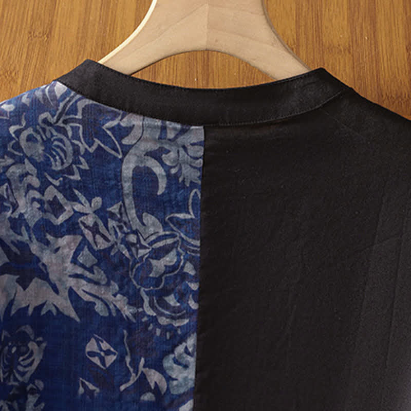 Buddha Stones Camisas sin mangas de verano minimalistas con cuello mandarín y estampado floral asimétrico para mujer. - image 10