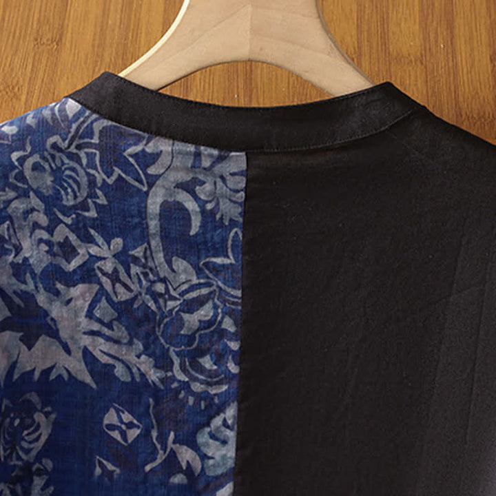 Buddha Stones Camisas sin mangas de verano minimalistas con cuello mandarín y estampado floral asimétrico para mujer. - image 10