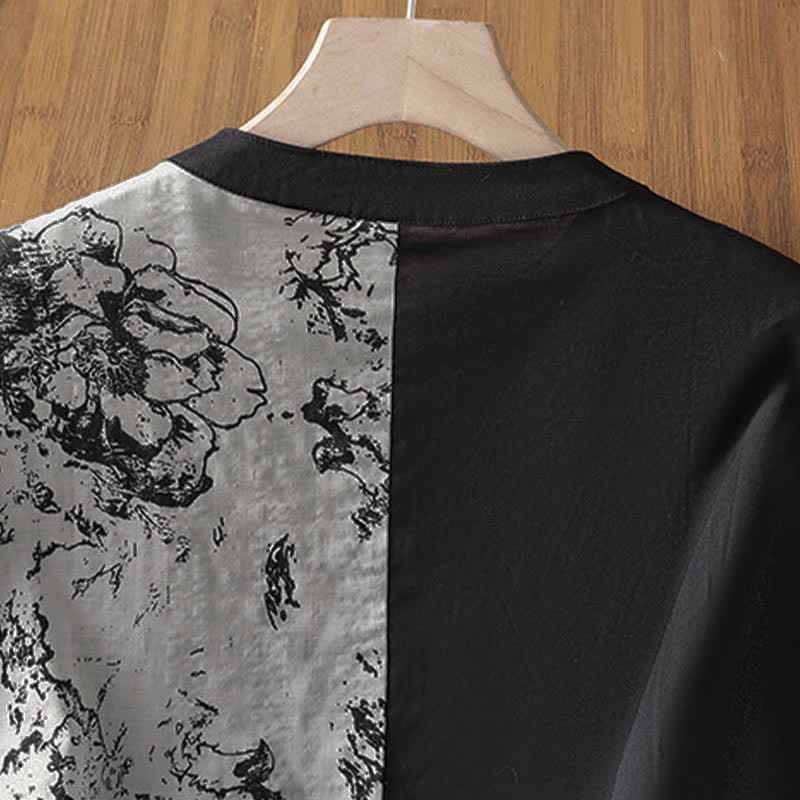 Buddha Stones Camisas sin mangas de verano minimalistas con cuello mandarín y estampado floral asimétrico para mujer. - image 3
