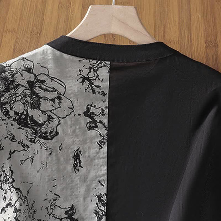 Buddha Stones Camisas sin mangas de verano minimalistas con cuello mandarín y estampado floral asimétrico para mujer. - image 3