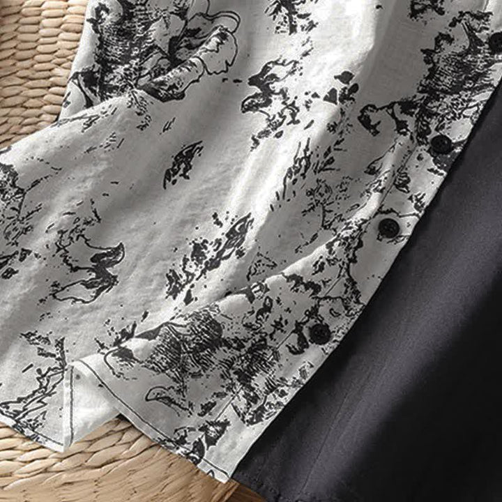 Buddha Stones Camisas sin mangas de verano minimalistas con cuello mandarín y estampado floral asimétrico para mujer. - image 5