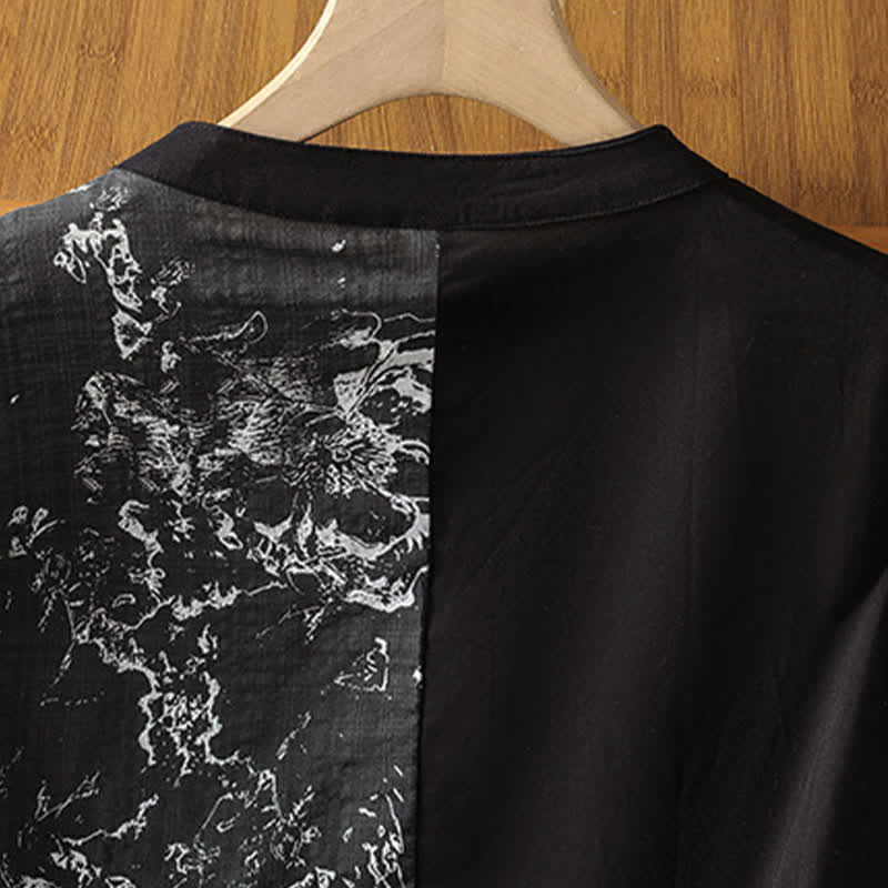 Buddha Stones Camisas sin mangas de verano minimalistas con cuello mandarín y estampado floral asimétrico para mujer. - image 16