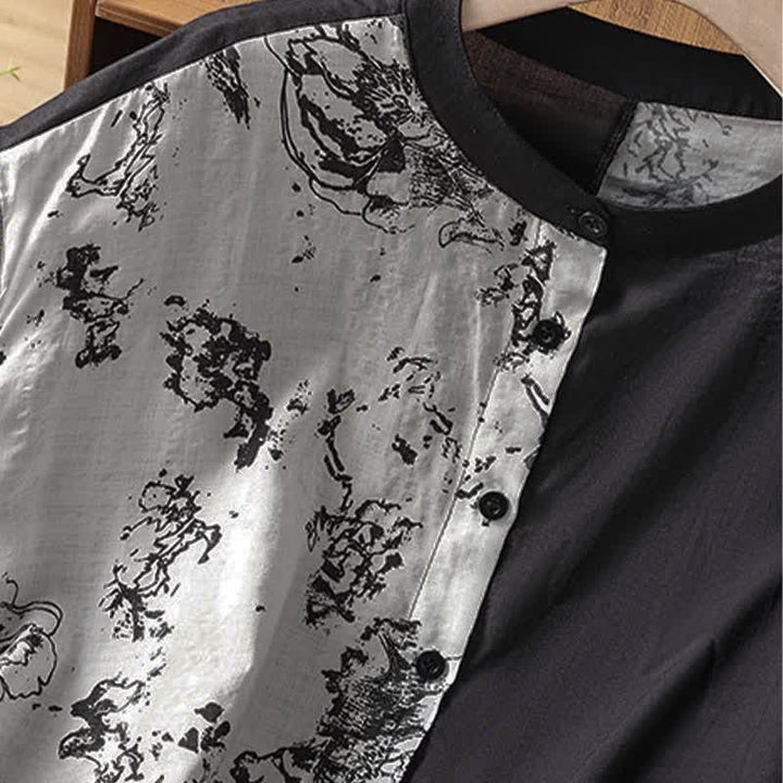 Buddha Stones Camisas sin mangas de verano minimalistas con cuello mandarín y estampado floral asimétrico para mujer. - image 4
