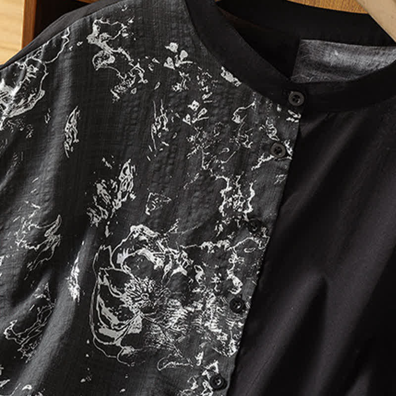 Buddha Stones Camisas sin mangas de verano minimalistas con cuello mandarín y estampado floral asimétrico para mujer. - image 17
