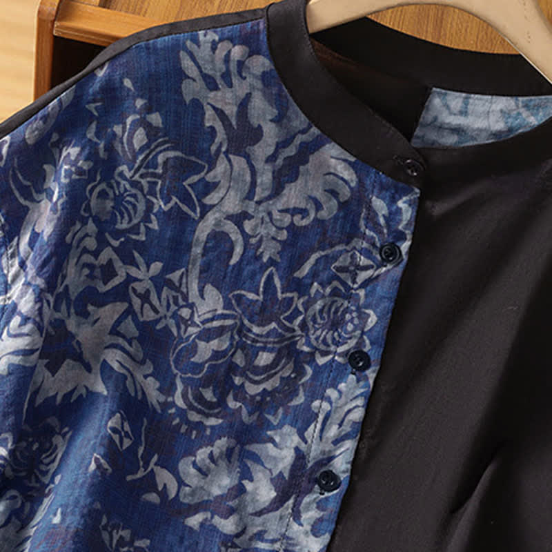 Buddha Stones Camisas sin mangas de verano minimalistas con cuello mandarín y estampado floral asimétrico para mujer. - image 11