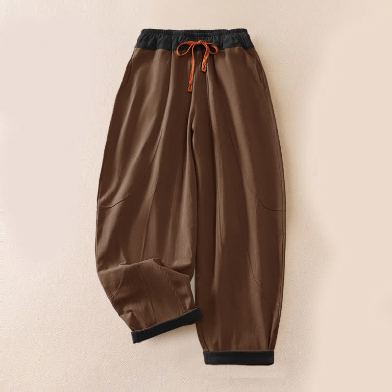 Buddha Stones Pantalones harem de algodón liso con cordón ajustable y bolsillos para mujer, estilo casual de primavera. - Marrón silla de montar - US16，UK/AU20，EU48 (3XL) - image 12