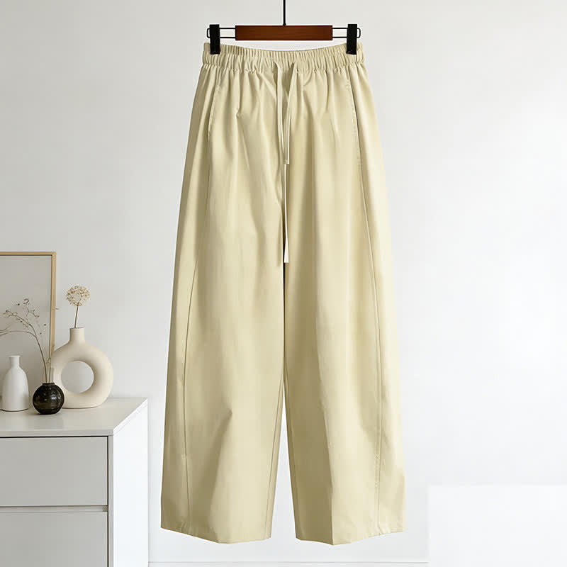 Buddha Stones Pantalones de mujer minimalistas de verano con cordón ajustable, pierna ancha y bolsillos. - vara de oro pálida - US8-10，UK/AU12-14，EU40-42 (2XL) - image 0