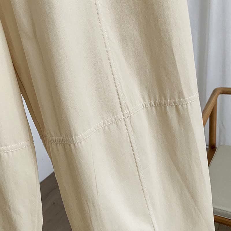 Buddha Stones Pantalones harem lisos de verano para mujer, con botones y bolsillos. - image 10