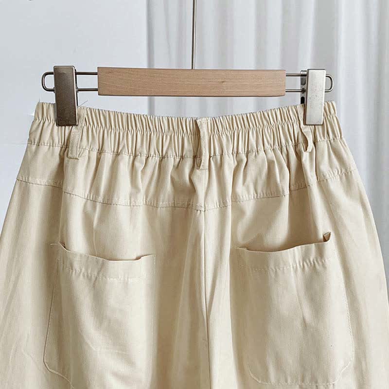 Buddha Stones Pantalones harem lisos de verano para mujer, con botones y bolsillos. - image 8
