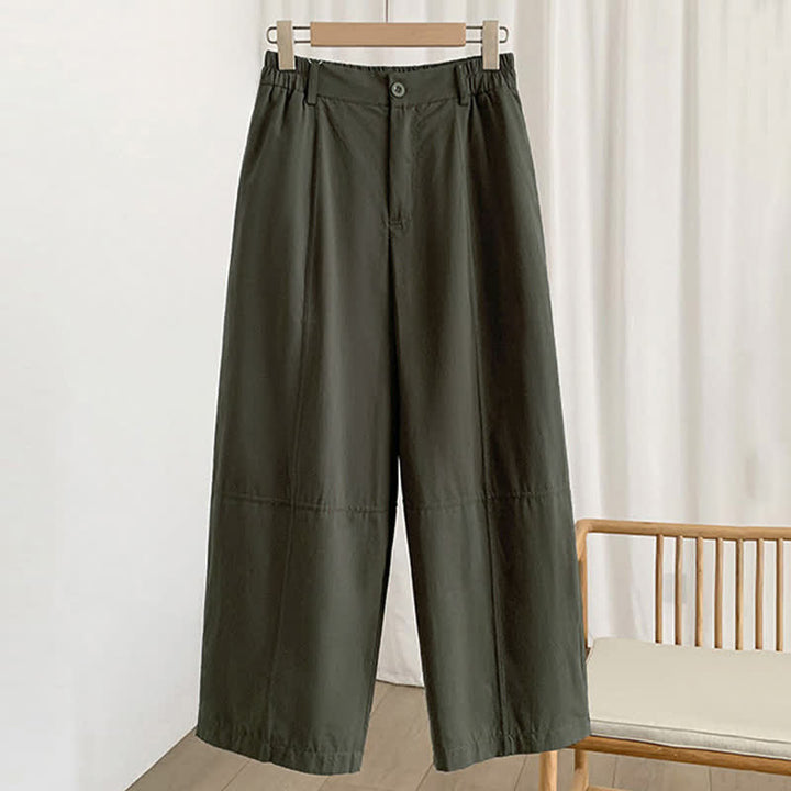 Buddha Stones Pantalones harem lisos de verano para mujer, con botones y bolsillos. - Verde oliva oscuro - US8-10，UK/AU12-14，EU40-42 (2XL) - image 0